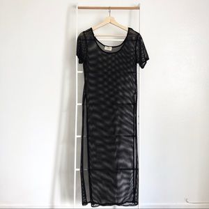 Objex Black Mesh See Through Slit Maxi Dress